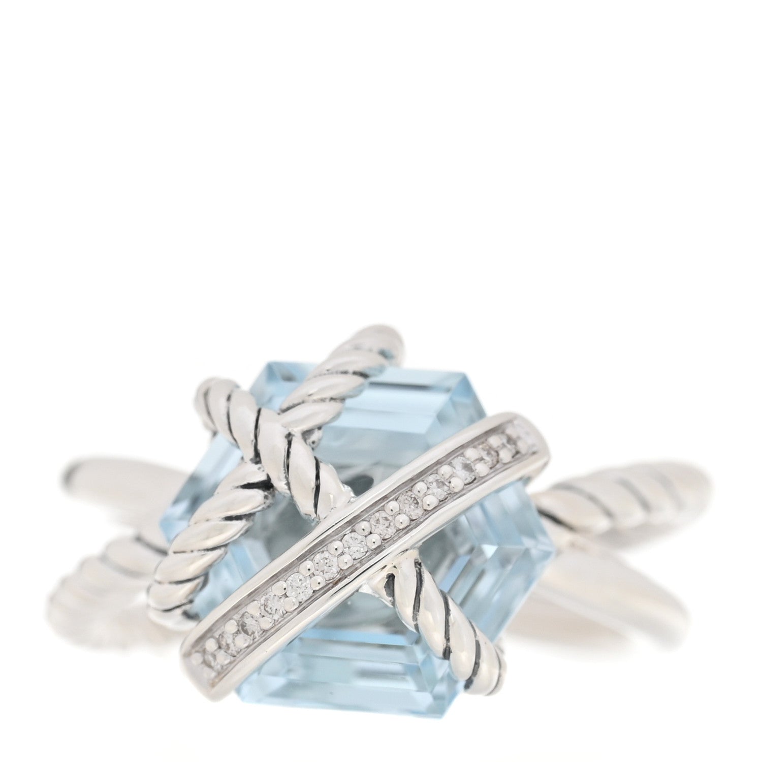 David Yurman Sterling Silver Diamond Blue Topaz 10mm Cable Wrap Ring 49 5 1 of 4