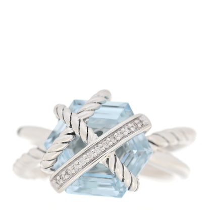 David Yurman Sterling Silver Diamond Blue Topaz 10mm Cable Wrap Ring 49 5 1 of 4