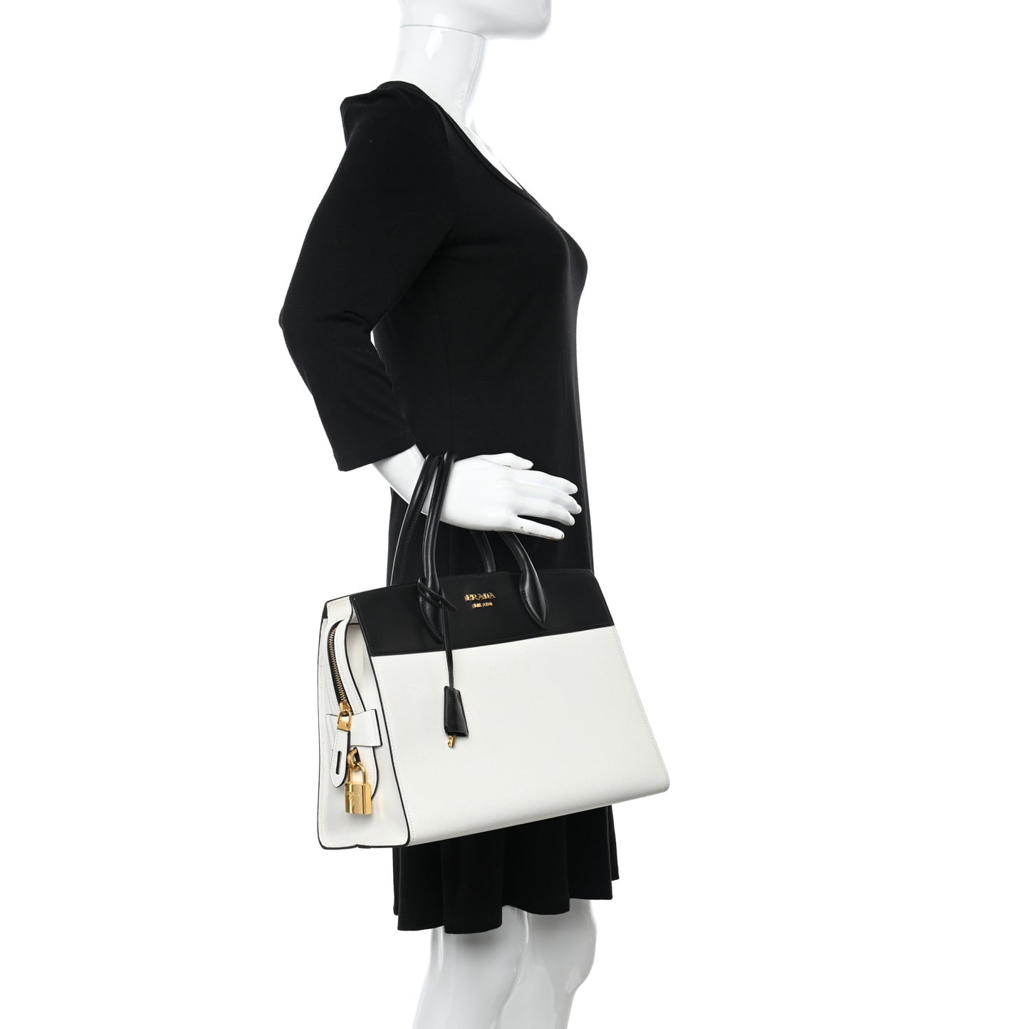 Saffiano City Calfskin Medium Esplanade White Black
