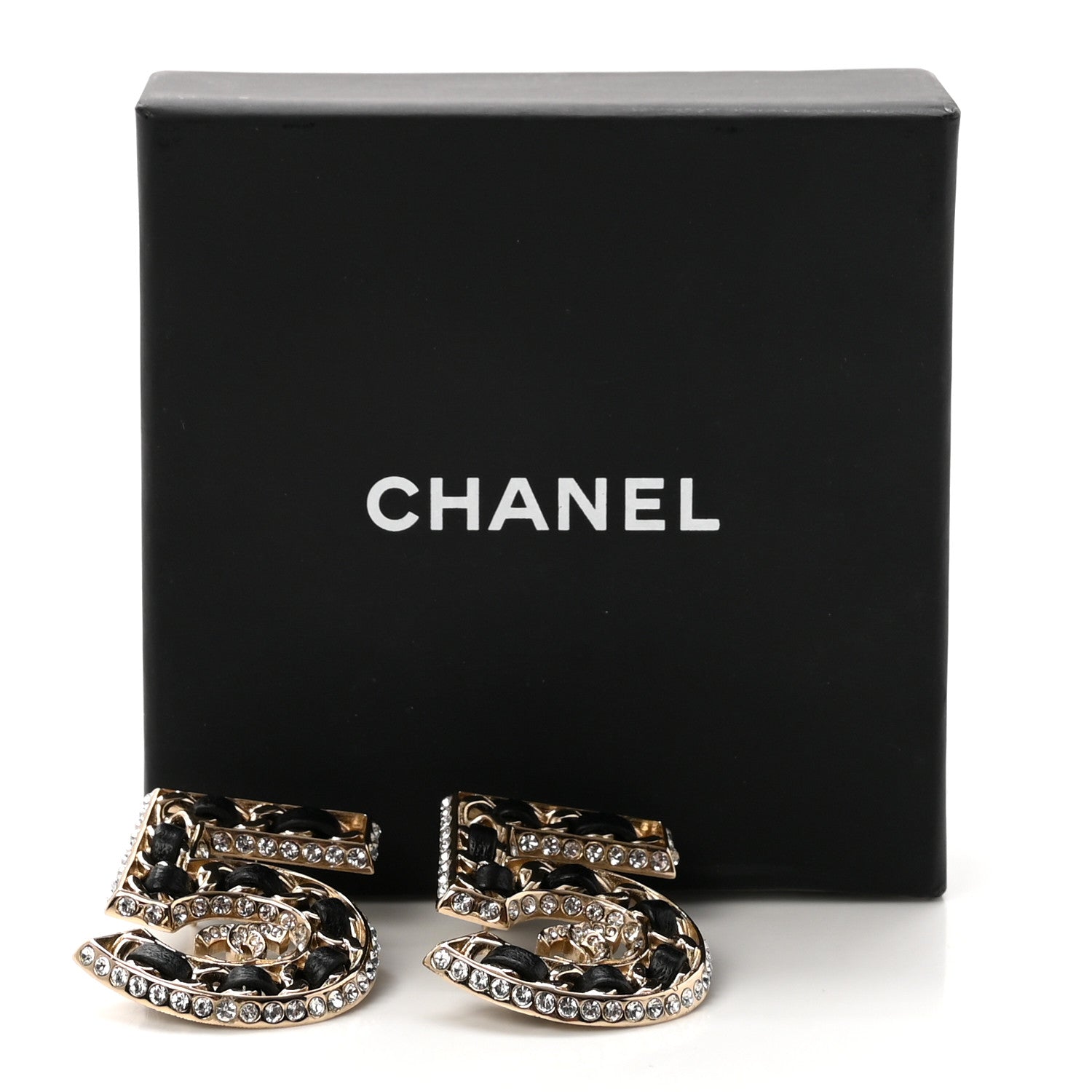 Chanel Crystal Lambskin Chain CC No 5 Earrings Gold Black 5 of 5