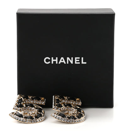 Chanel Crystal Lambskin Chain CC No 5 Earrings Gold Black 5 of 5