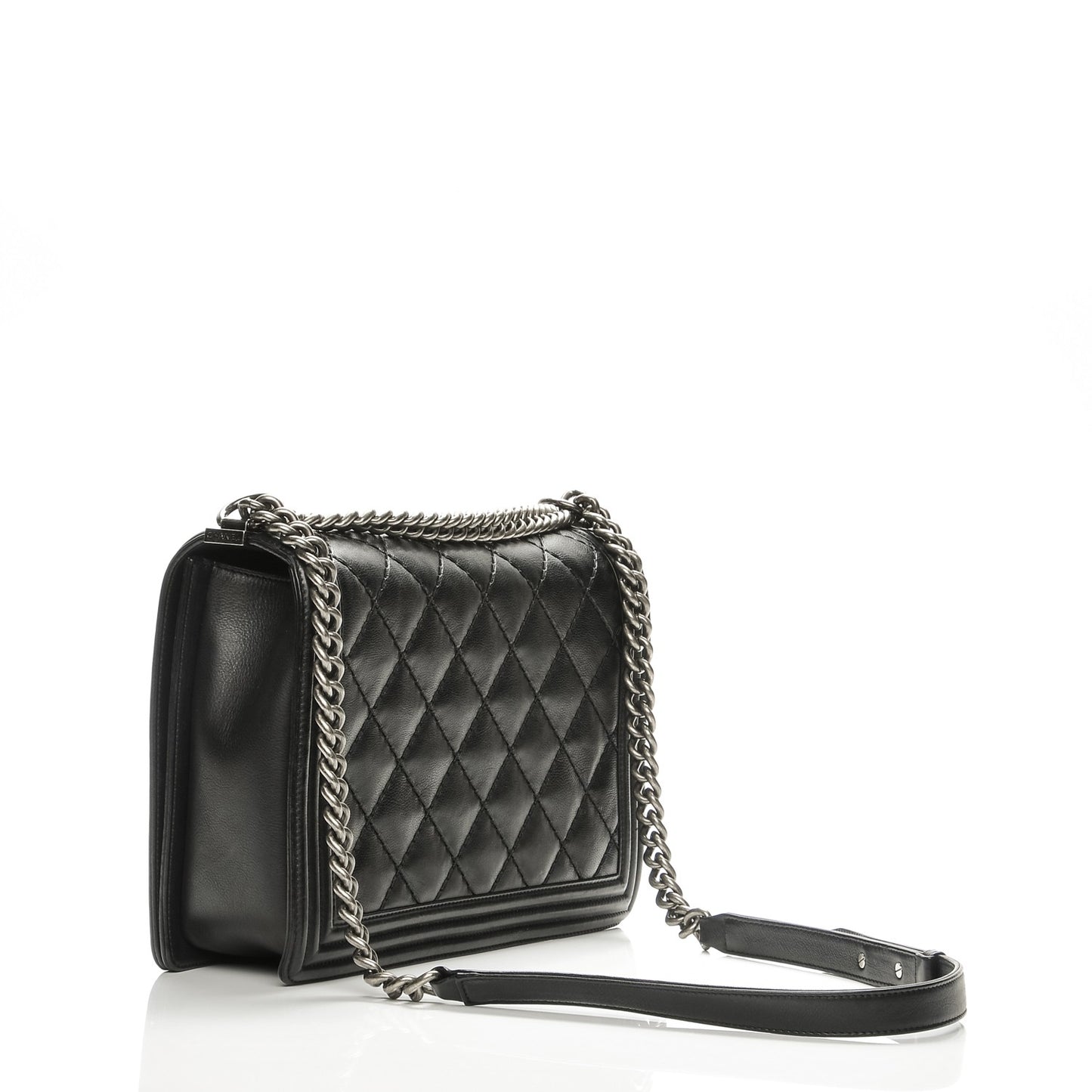 Calfskin Double Stitch Large Boy Flap Black