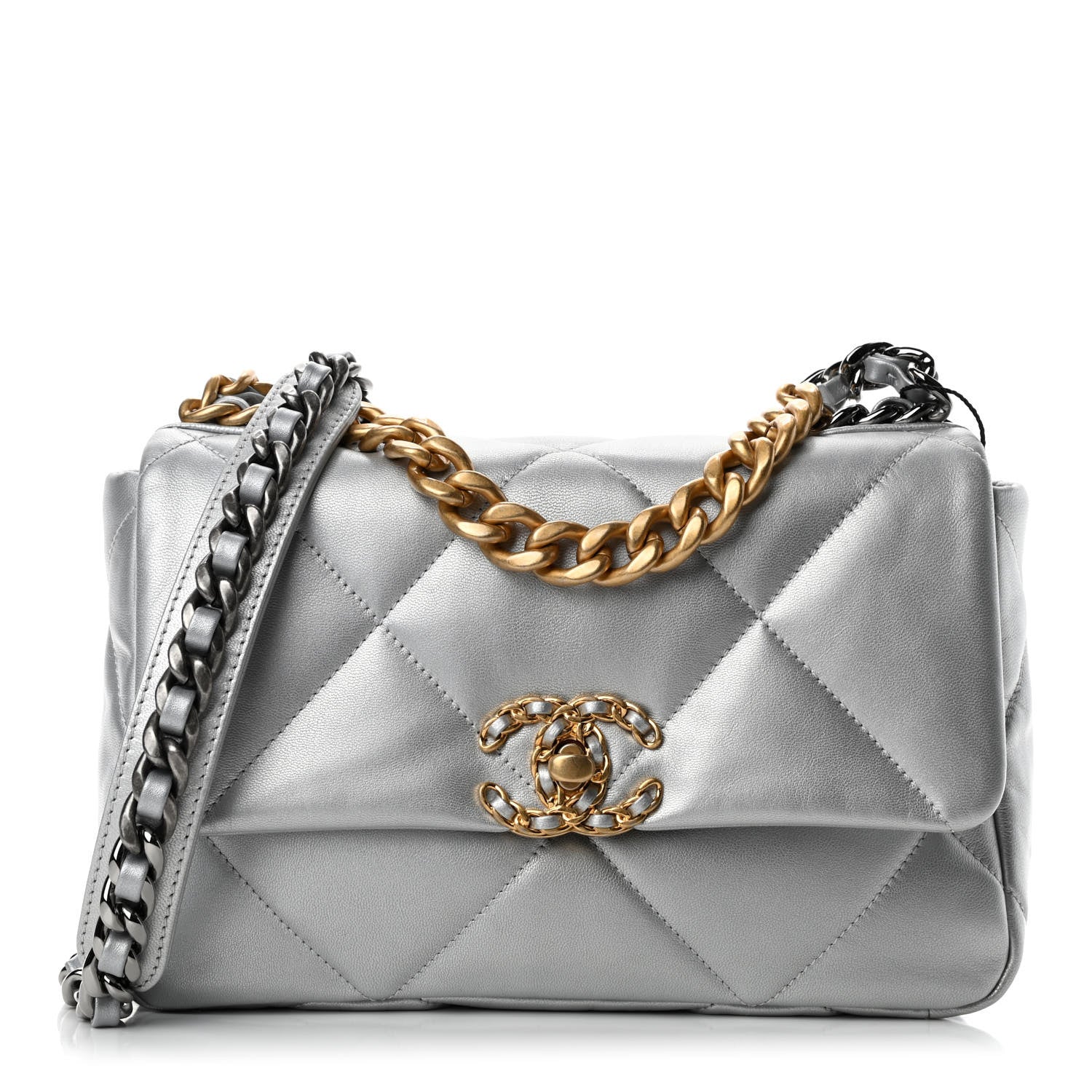 Chanel Metallic Goatskin Quilted Medium Chanel 19 Flap Silver 1 of 4