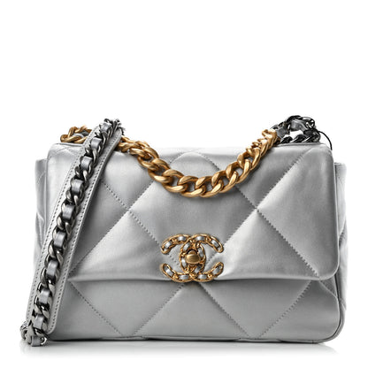 Chanel Metallic Goatskin Quilted Medium Chanel 19 Flap Silver 1 of 4