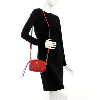 Gucci Calfskin Matelasse Mini GG Marmont Chain Shoulder Bag Hibiscus Red 2 of 7