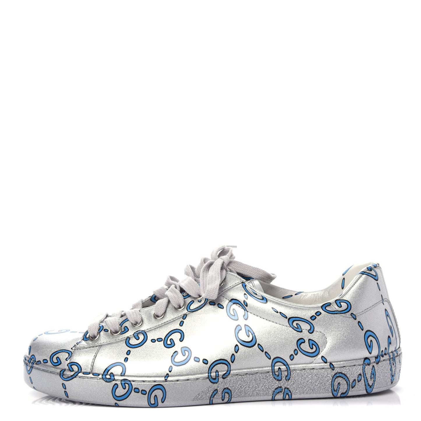 Miro Rubber Wax GucciGhost Print Mens New Ace Sneakers 9 Silver