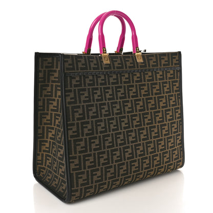 Fendi X VERSACE Fabric Jacquard Calfskin Plexiglass Fendace FF Medusa Studded Large Fendi Sunshine Shopper Tote Marrone Fuxia 3 of 10