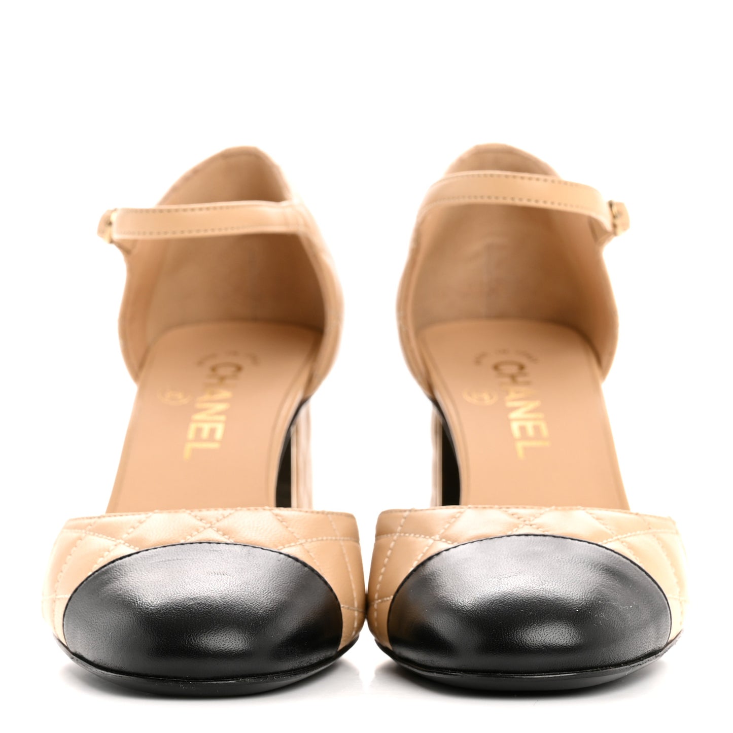 Lambskin Quilted Cap Toe Mary Jane Pumps 36 Beige Black