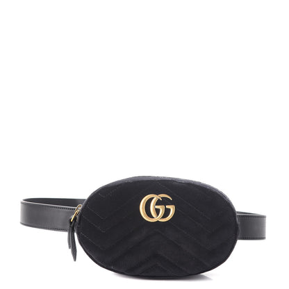 Gucci Velvet Matelasse GG Marmont Belt Bag 85 34 Black 1 of 8