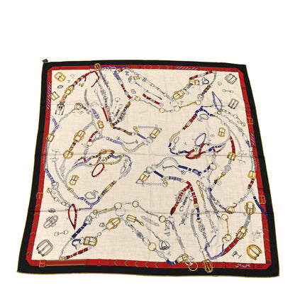 Hermes Cashmere Silk Chevaux Dechaines Shawl 140 Naturel Marine 1 of 5