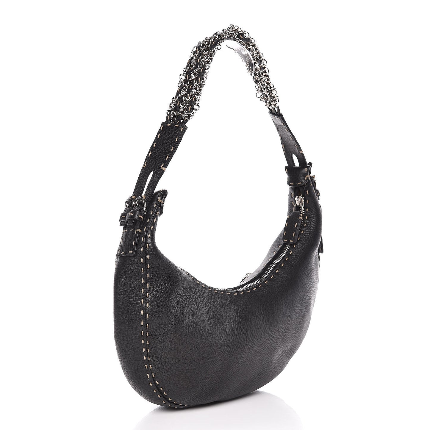 Calfskin Romano Selleria Shoulder Bag Black