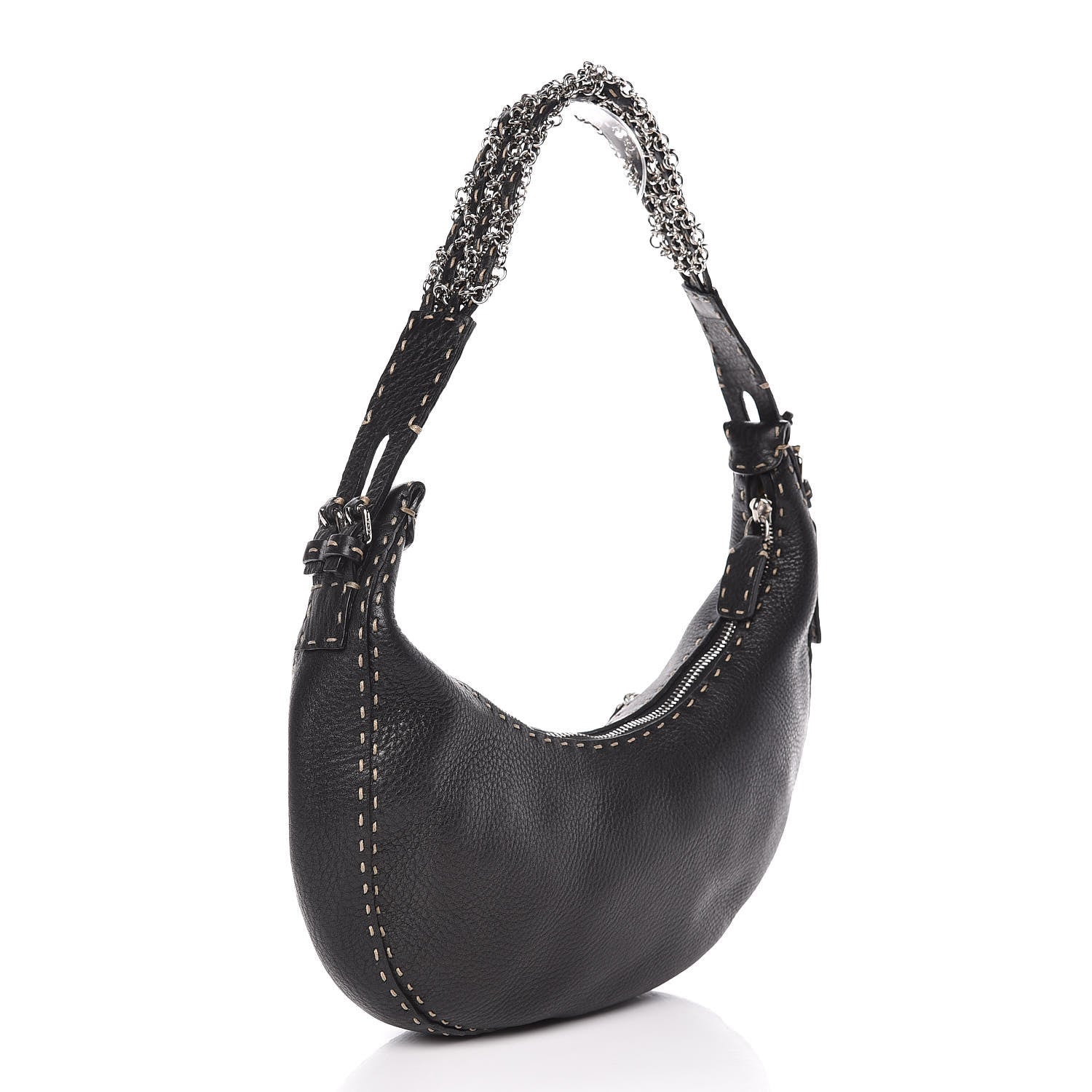 Fendi Calfskin Romano Selleria Shoulder Bag Black 3 of 13