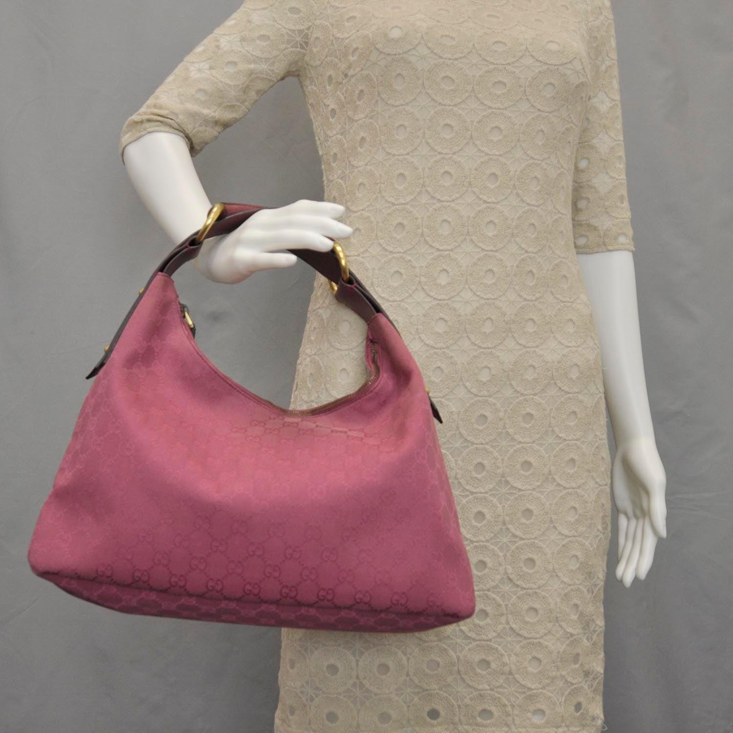 Gucci Monogram Medium Horsebit Chain Hobo Fuchsia 2 of 9