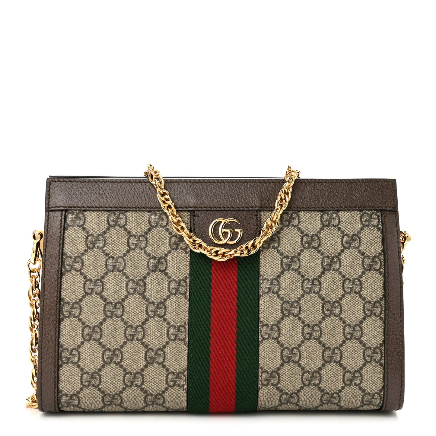 GG Supreme Monogram Web Small Ophidia Chain Shoulder Bag Brown
