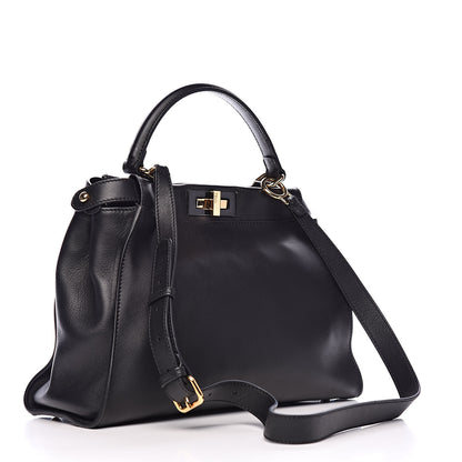 Fendi Vitello Seta Shiny Nappa Medium Peekaboo Iconic Satchel Black 3 of 13