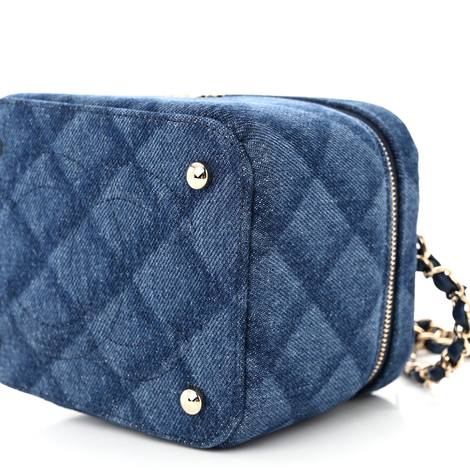 Chanel Printed Denim Quilted Mini Top Handle Vanity Case With Chain Dark Blue 10 of 10