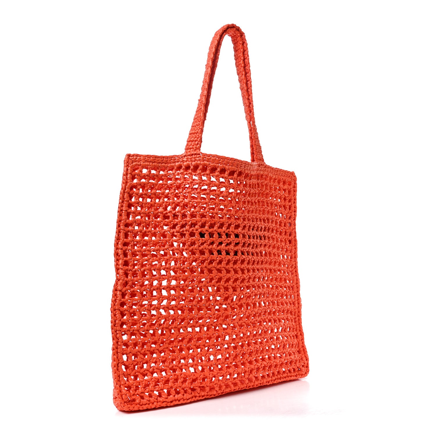 Prada Yarn Raffia Effect Crochet Logo Embroidered Tote Bag Arancio 3 of 9