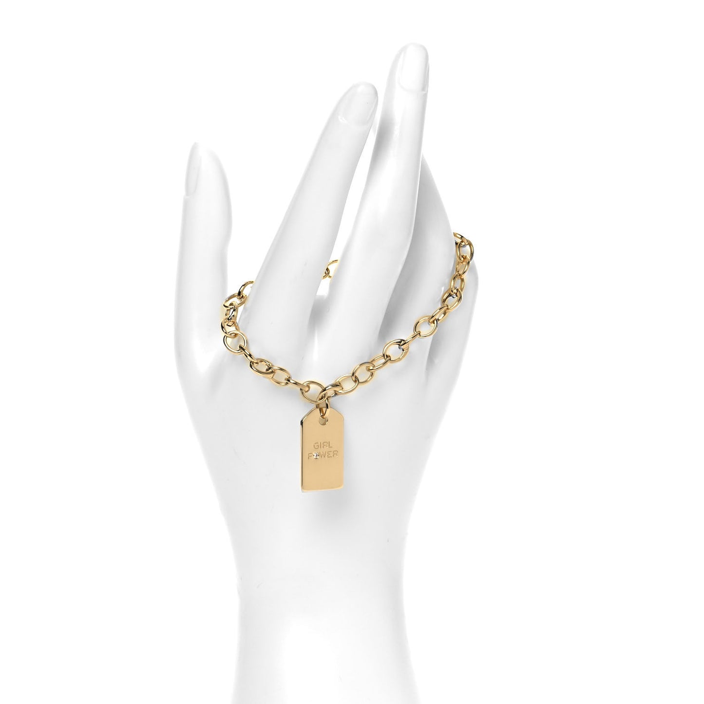 18K Yellow Gold Diamond Clasping Link Girl Power Charm Bracelet