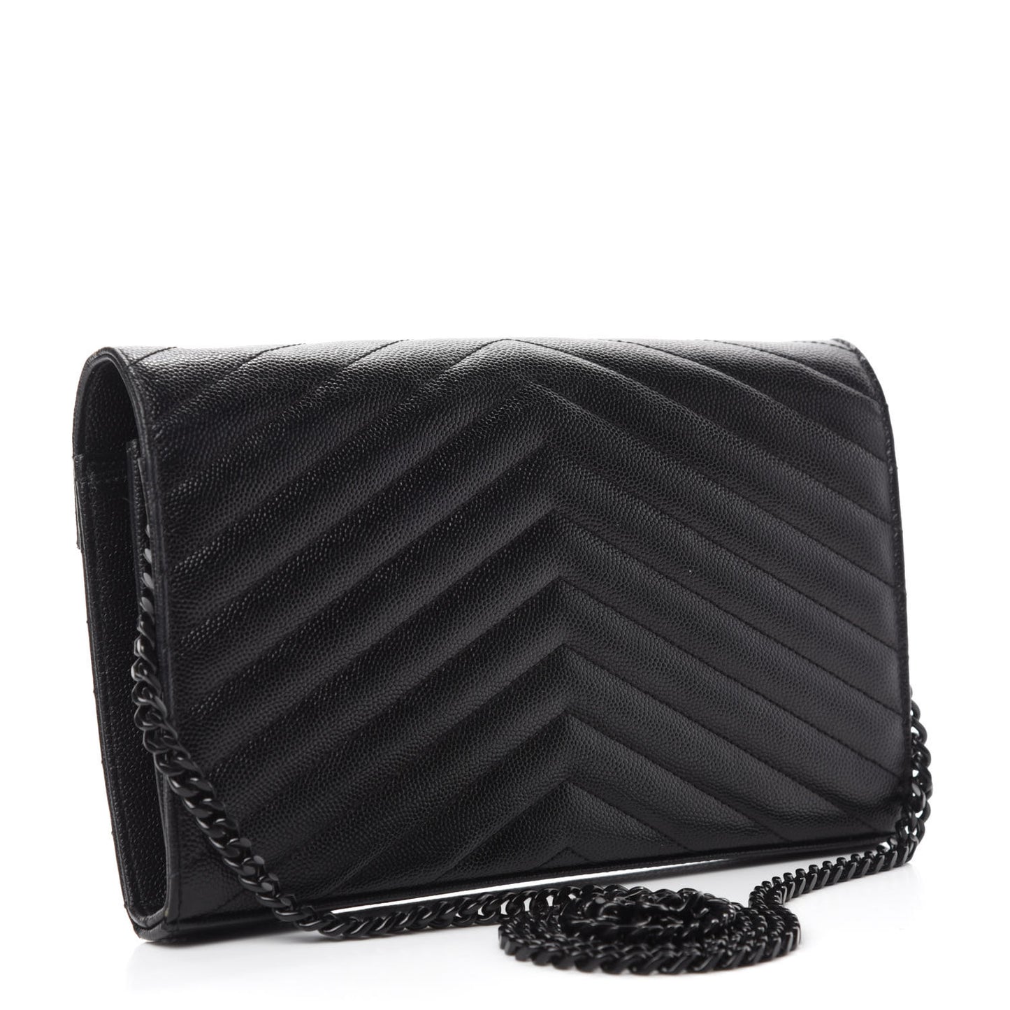 Grain De Poudre Matelasse Chevron Monogram Chain Wallet Black
