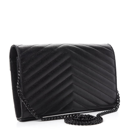 Saint Laurent Grain De Poudre Matelasse Chevron Monogram Chain Wallet Black 3 of 10