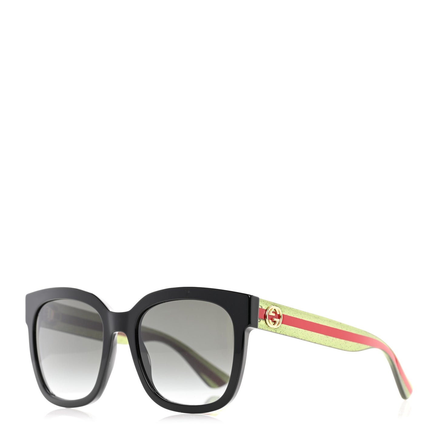 Acetate Square Frame Web Glitter Sunglasses GG0034S Black Green