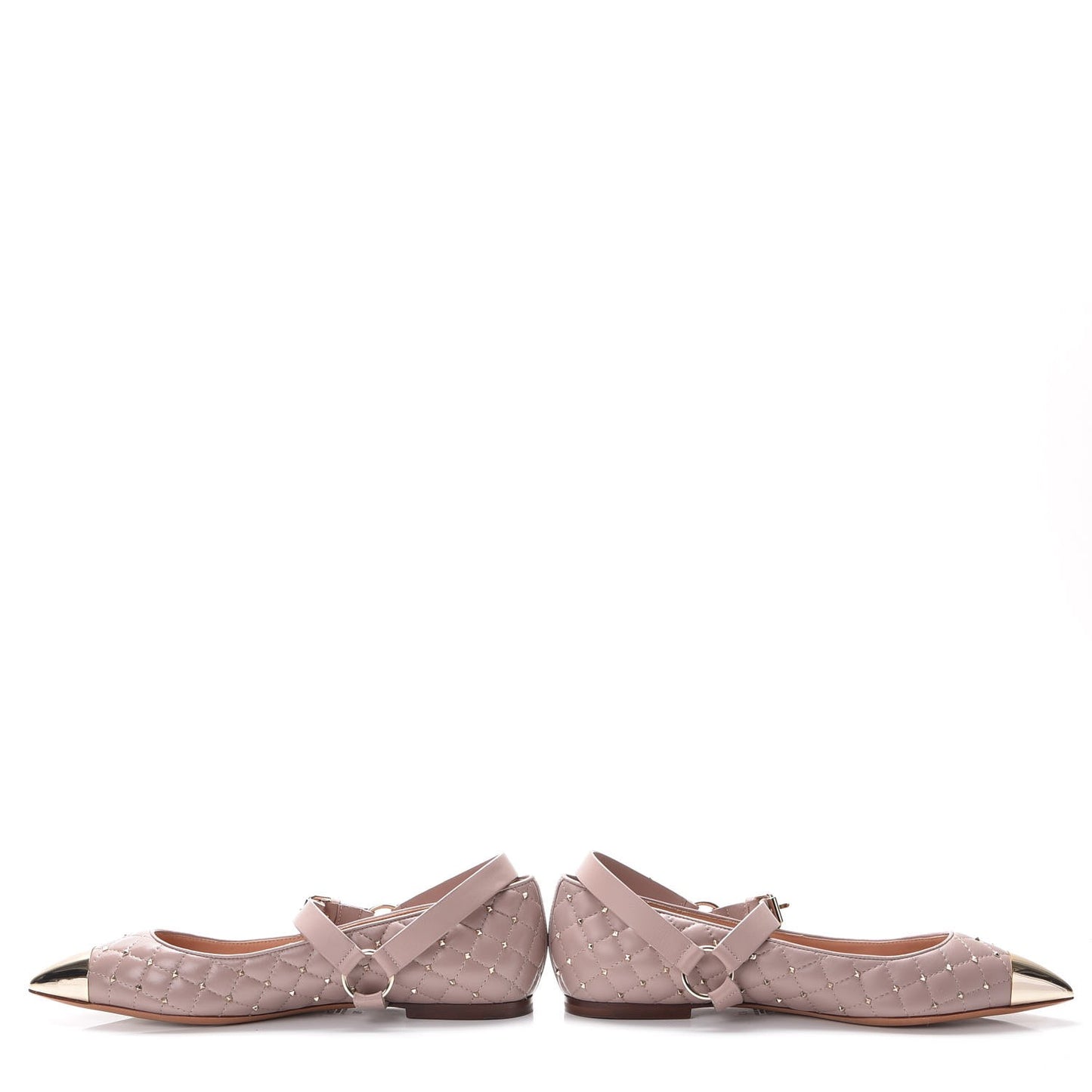 Lambskin Rockstud Spike Captoe Ballerina Flats 38 Poudre Gold