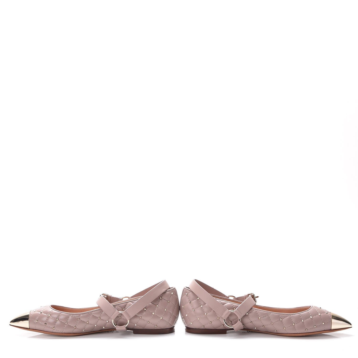 Valentino Garavani Lambskin Rockstud Spike Captoe Ballerina Flats 38 Poudre Gold 5 of 10