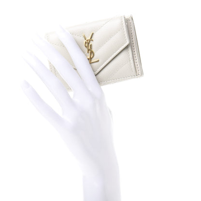 Saint Laurent Grain De Poudre Matelasse Chevron Monogram Tiny Wallet Soft Cream 2 of 8