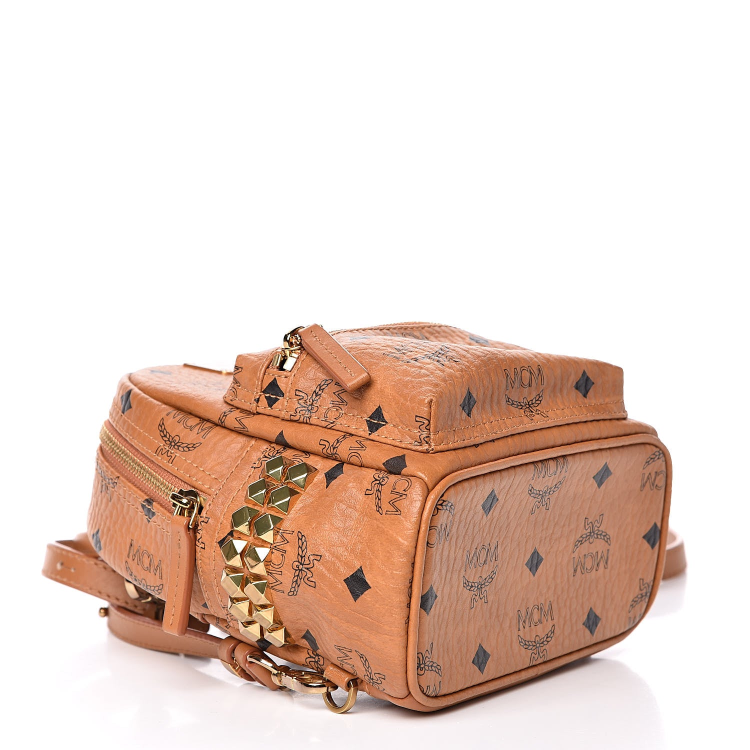 MCM Visetos Side Stud X-Mini Stark Bebe Boo Backpack Cognac 4 of 12
