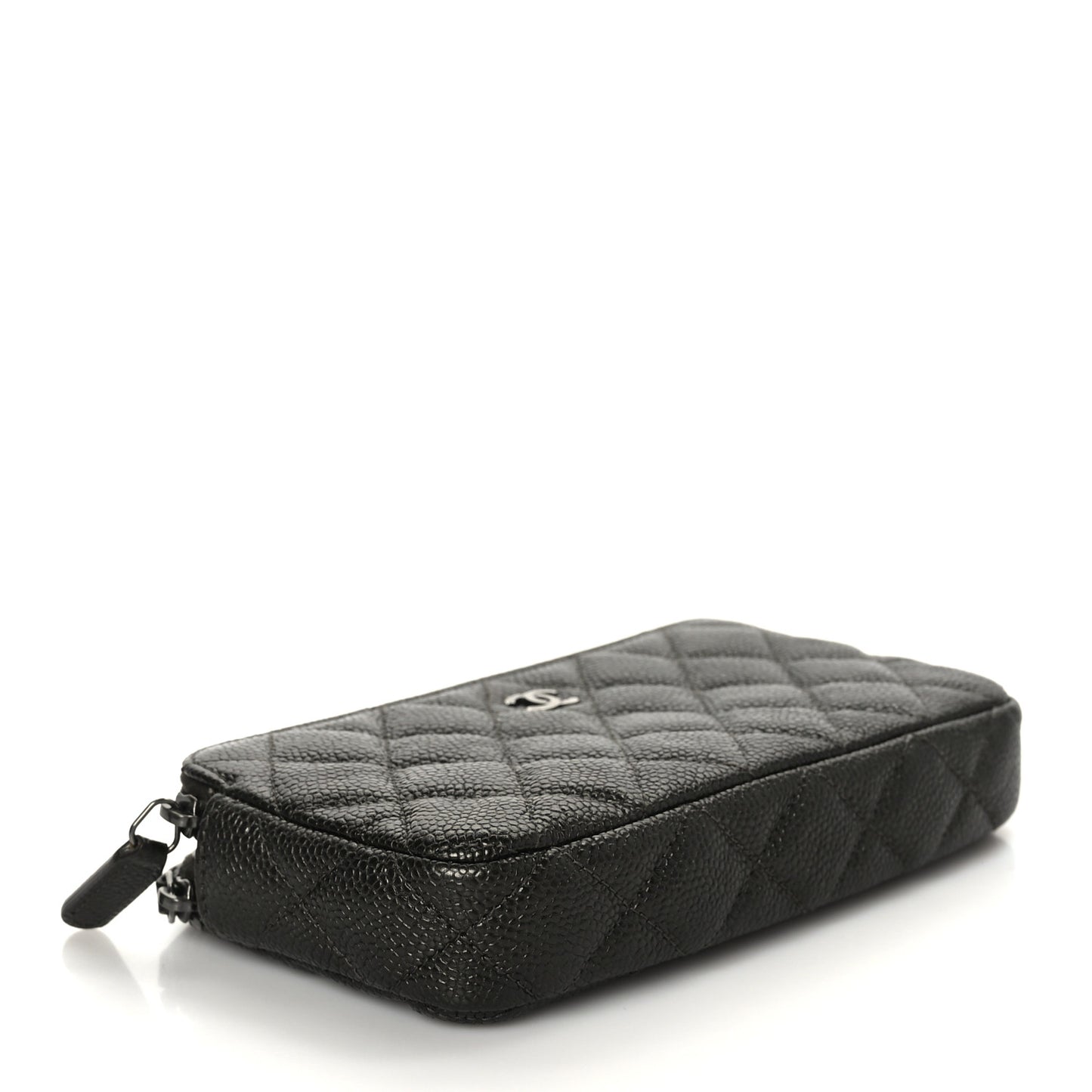 Metallic Caviar Quilted Small Clutch With Chain Dark Grey