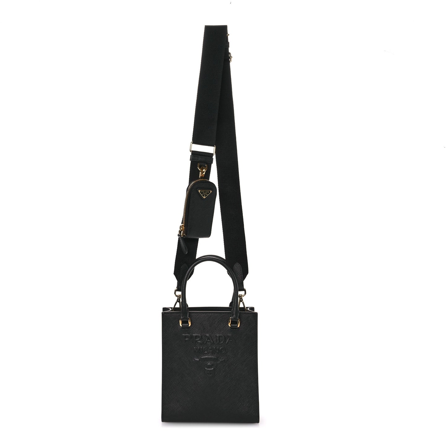 Saffiano Lux Embossed Logo Mini Shoulder Bag Black