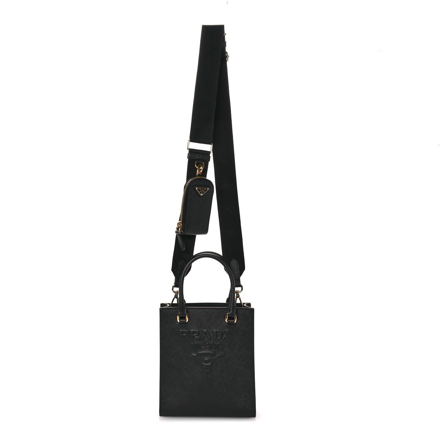 Prada Saffiano Lux Embossed Logo Mini Shoulder Bag Black 1 of 11