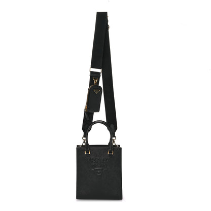 Prada Saffiano Lux Embossed Logo Mini Shoulder Bag Black 1 of 11