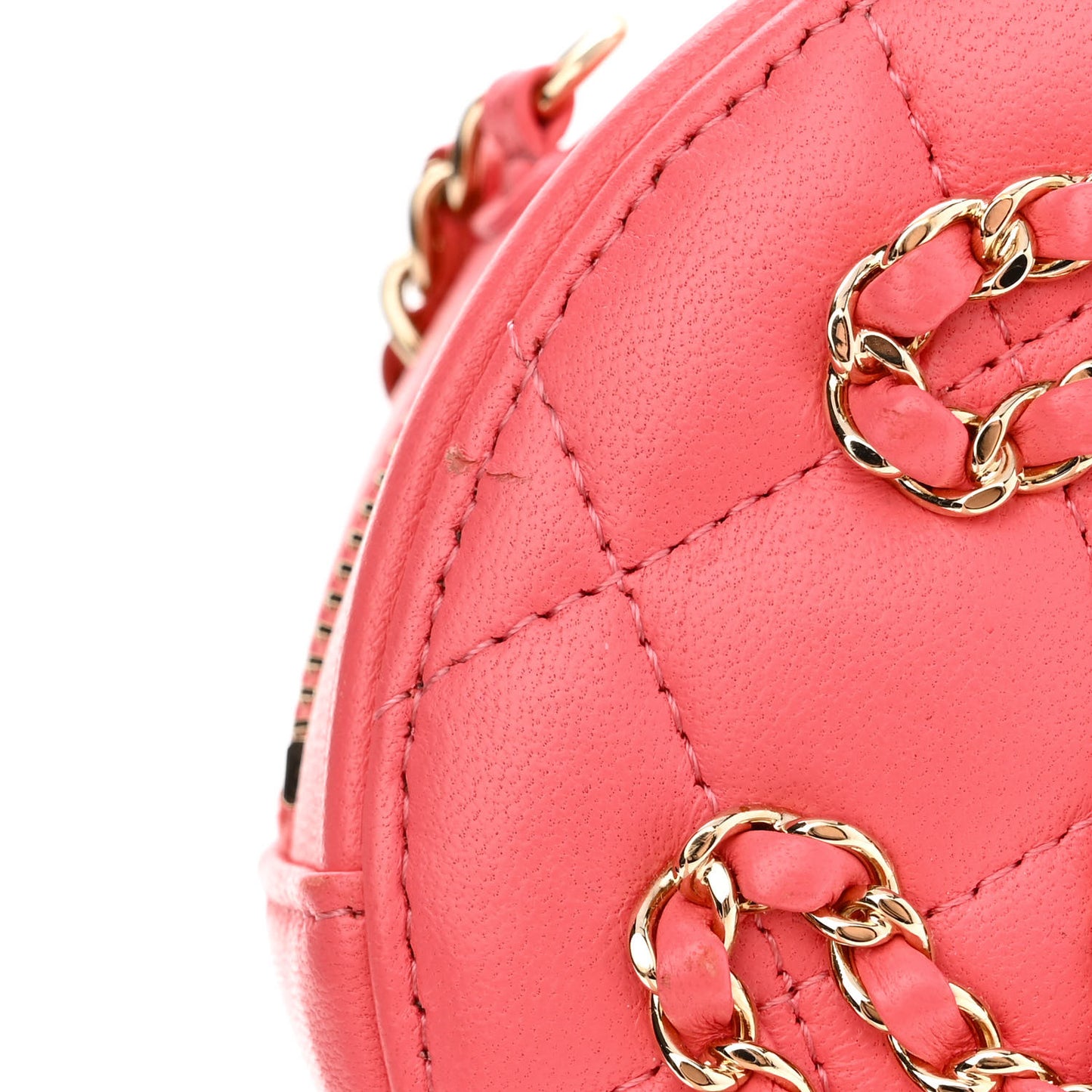 Lambskin Quilted Large CC Round Clutch With Chain Pink