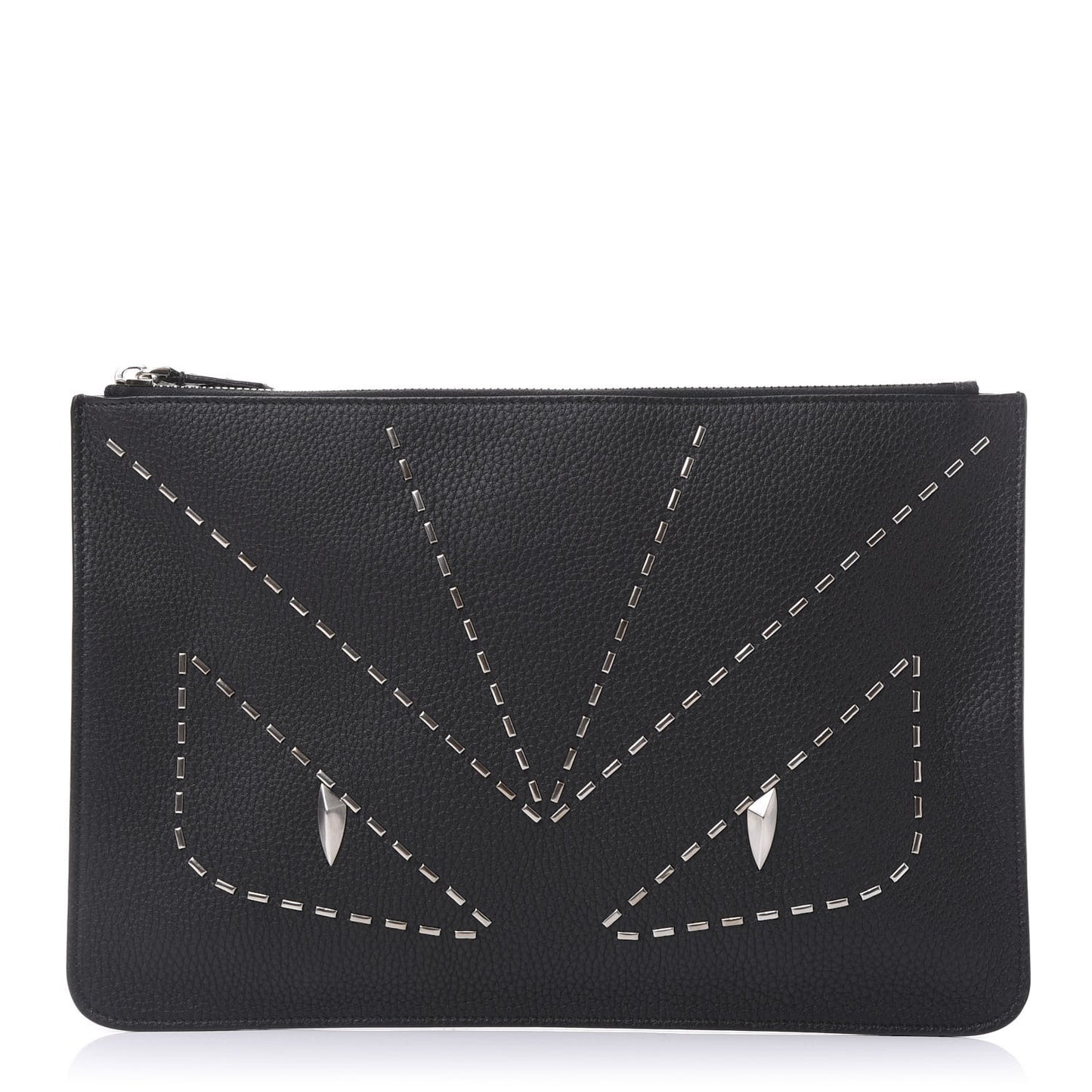 Cuoio Romano Monster Eyes Metal Stitch Pouch Black