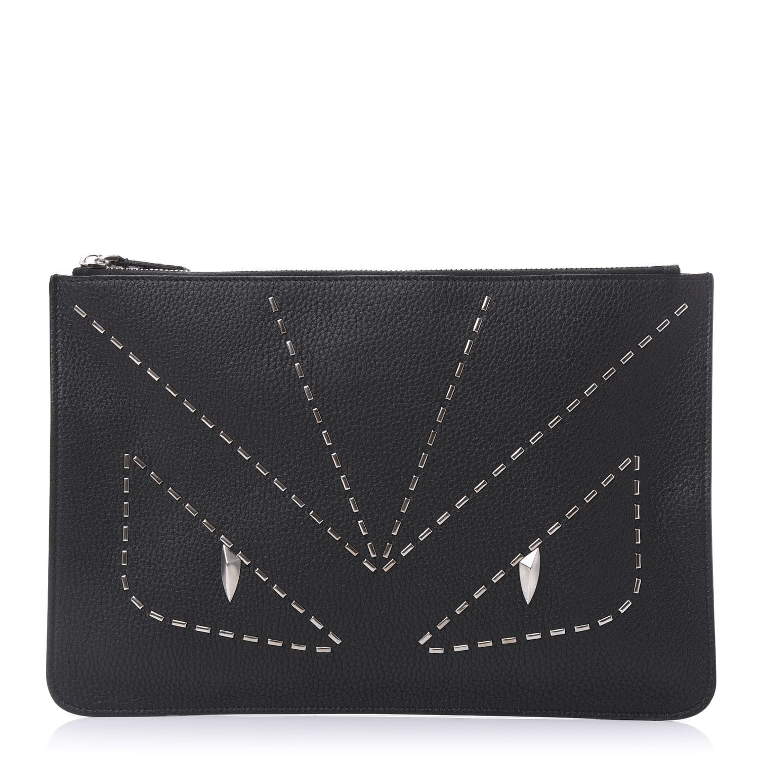 Fendi Cuoio Romano Monster Eyes Metal Stitch Pouch Black 1 of 9