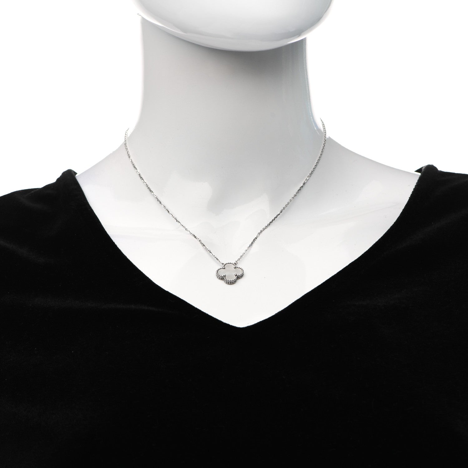 Van Cleef & Arpels 18K White Gold Mother of Pearl Vintage Alhambra Pendant Necklace 2 of 6