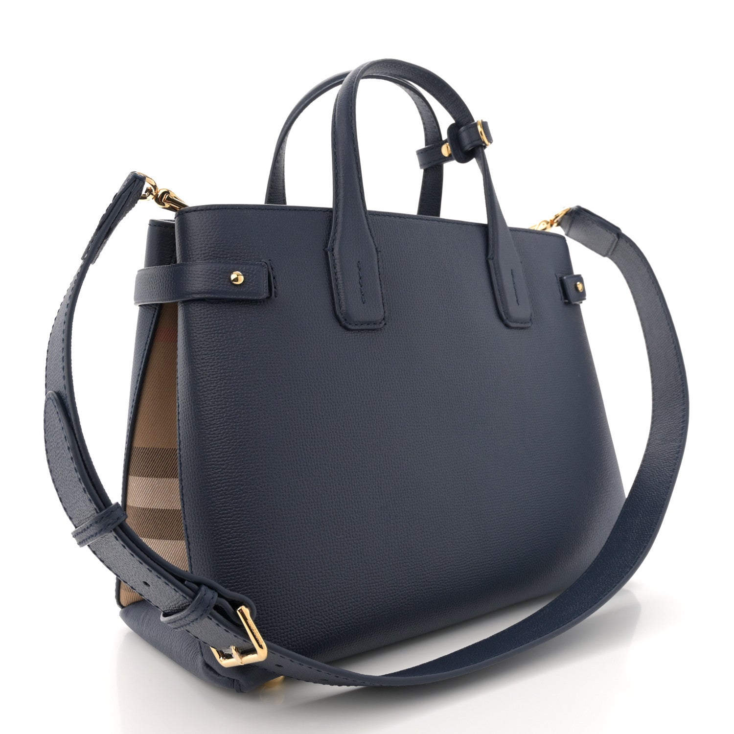 Burberry Grainy Calfskin House Check Medium Banner Tote Regency Blue 3 of 12