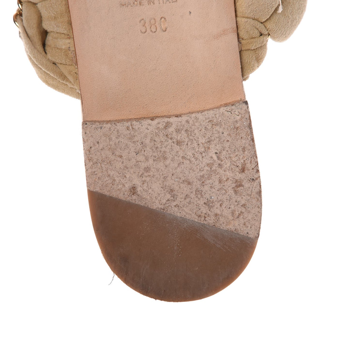Kid Suede Braided Chain CC Slide Flat Sandals 38 Beige