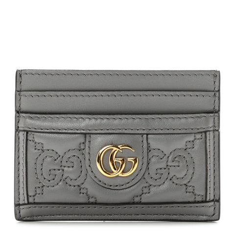 Calfskin GG Matelasse Card Holder Dusty Grey