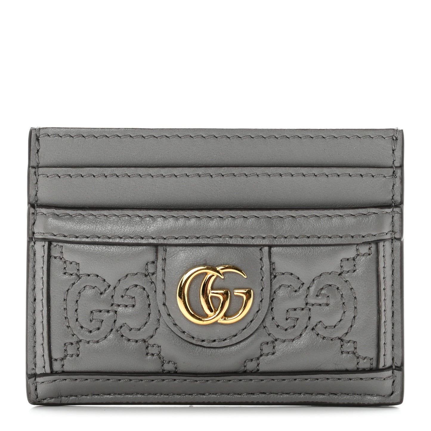 Calfskin GG Matelasse Card Holder Dusty Grey