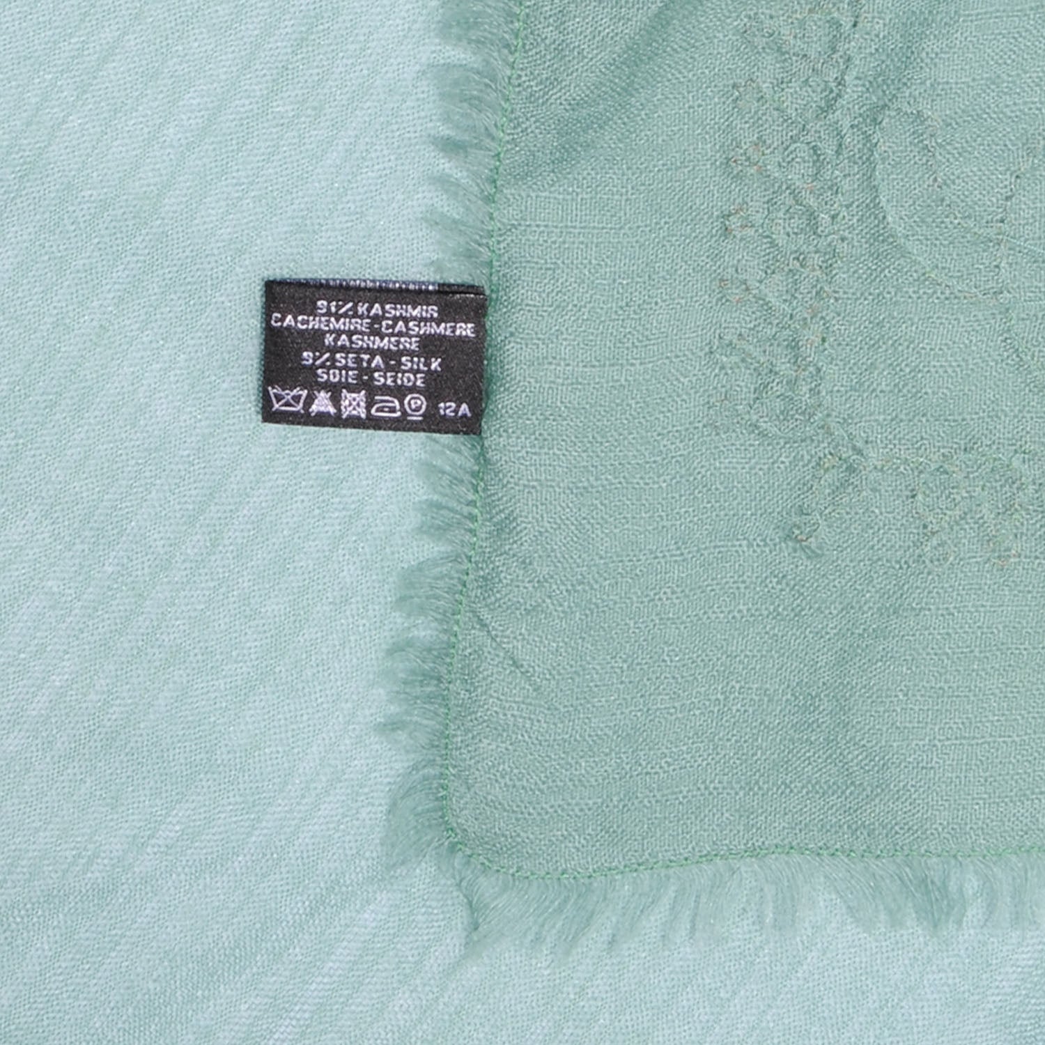 Chanel Cashmere Silk Embroidered Scarf Shawl Green 4 of 4