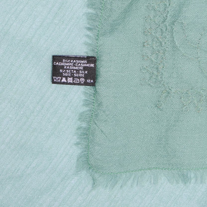 Chanel Cashmere Silk Embroidered Scarf Shawl Green 4 of 4
