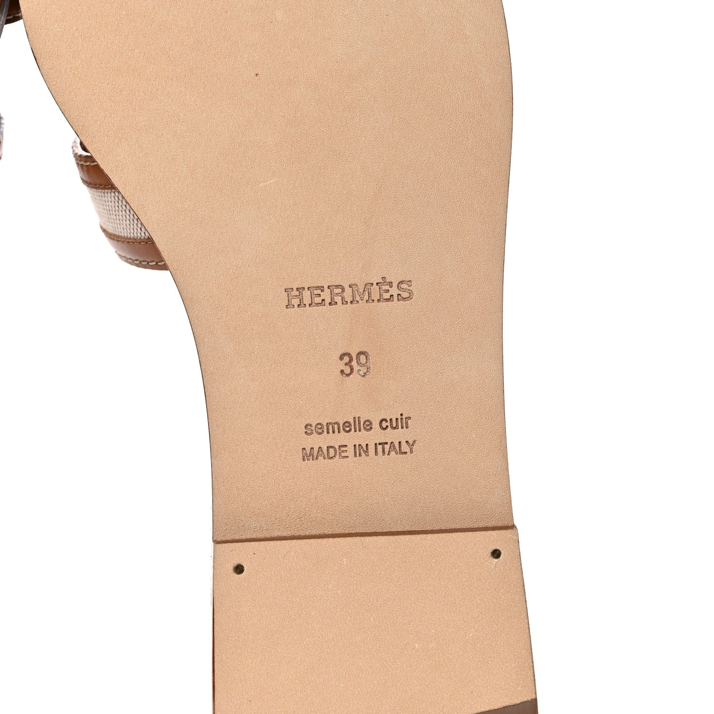 Calfskin Canvas Oran Sandals 39 Noisette Beige Dore