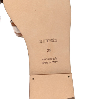 Hermes Calfskin Canvas Oran Sandals 39 Noisette Beige Dore 6 of 9