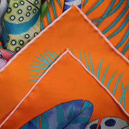 Hermes Silk Plumes En Fete Scarf 90 Orange Bleu Rose 12 of 12