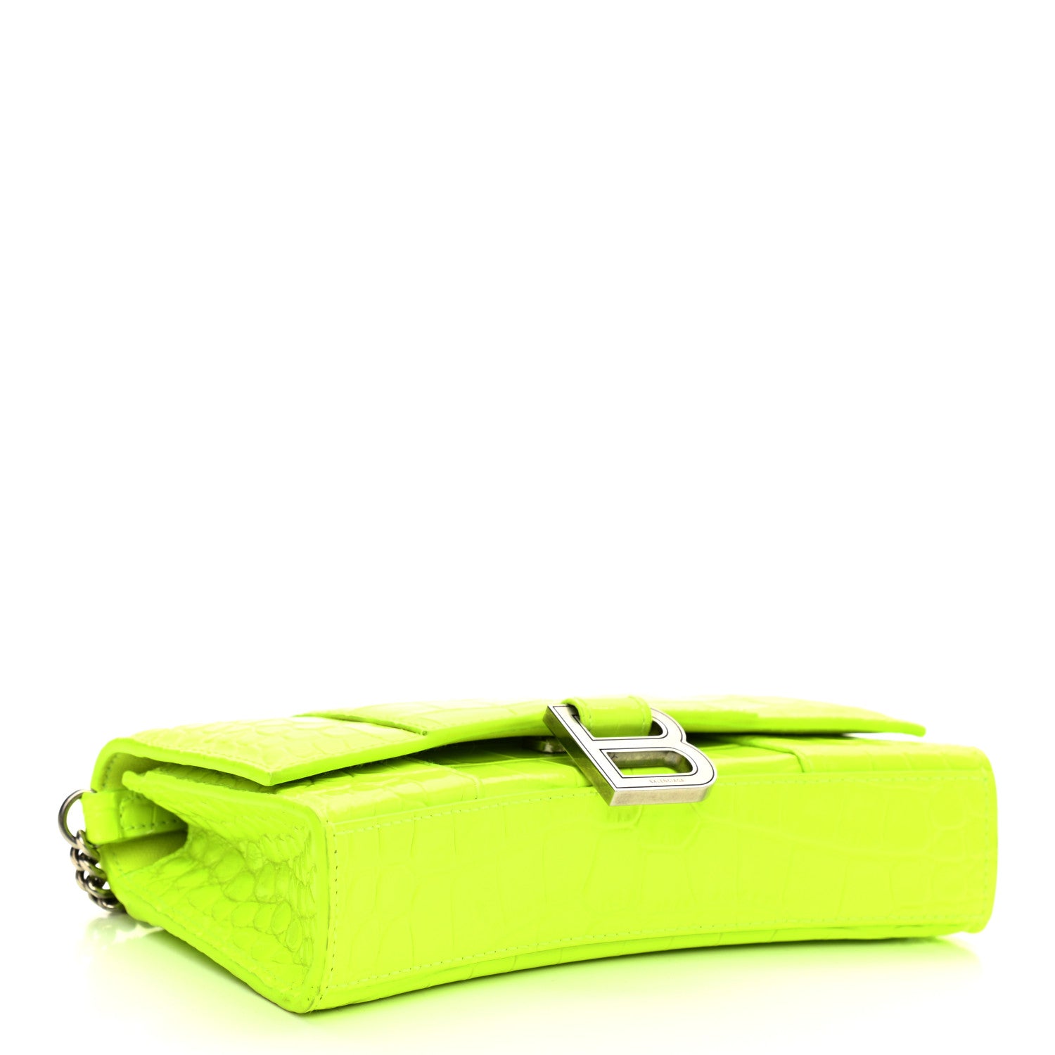 Balenciaga Shiny Calfskin Crocodile Embossed Hourglass Chain Bag Fluo Yellow 4 of 10