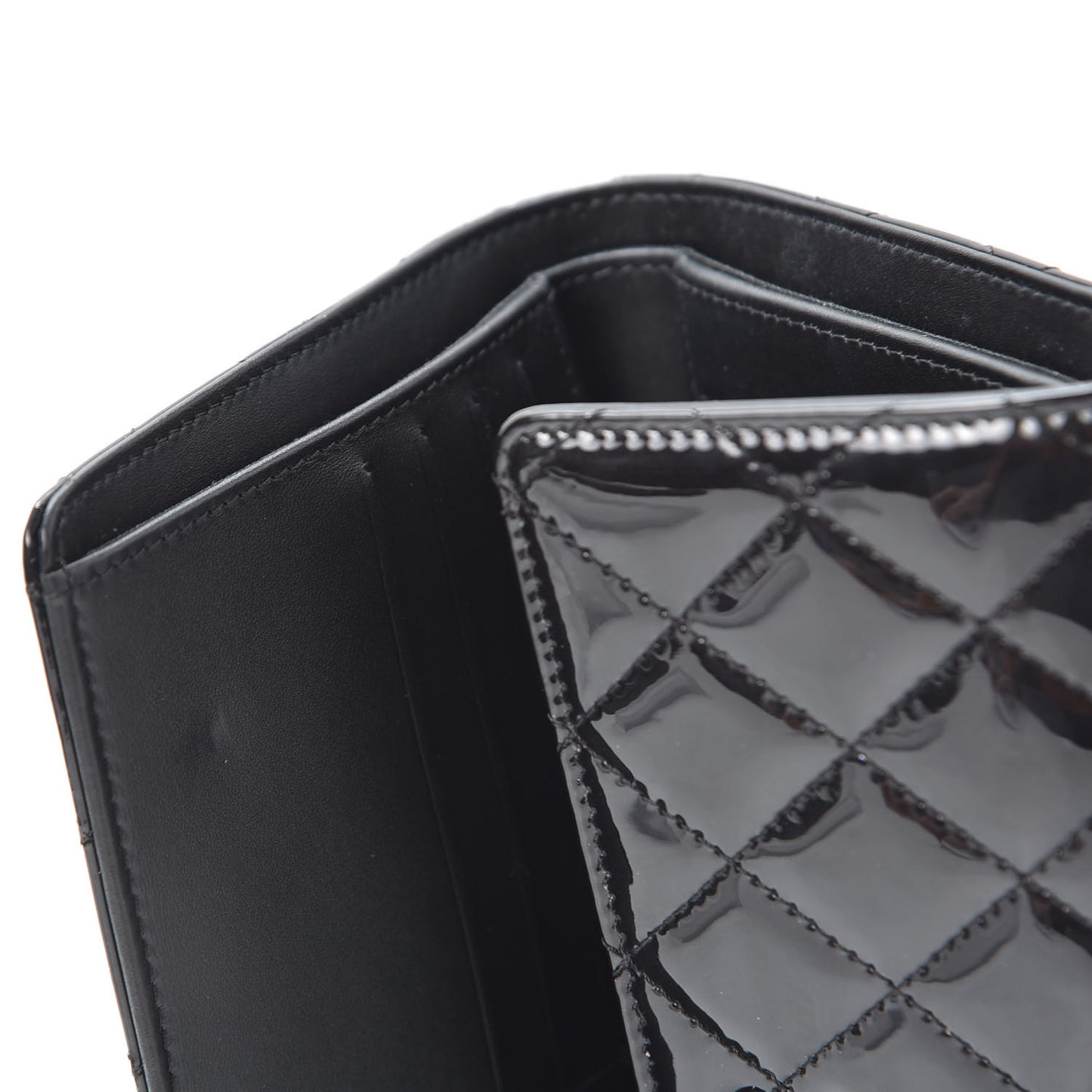 Patent Quilted Large Brilliant Flap Wallet Black