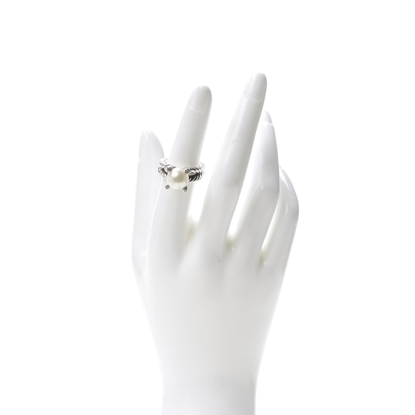 Sterling Silver Diamond Pearl 10mm Cable Ring 52 6