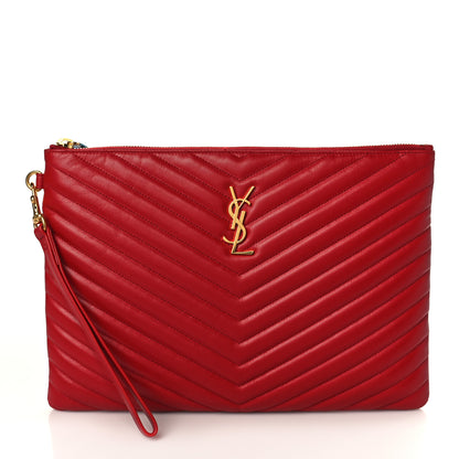 Saint Laurent Calfskin Matelasse Monogram Cassandre Tablet Pouch Rouge Eros 1 of 7